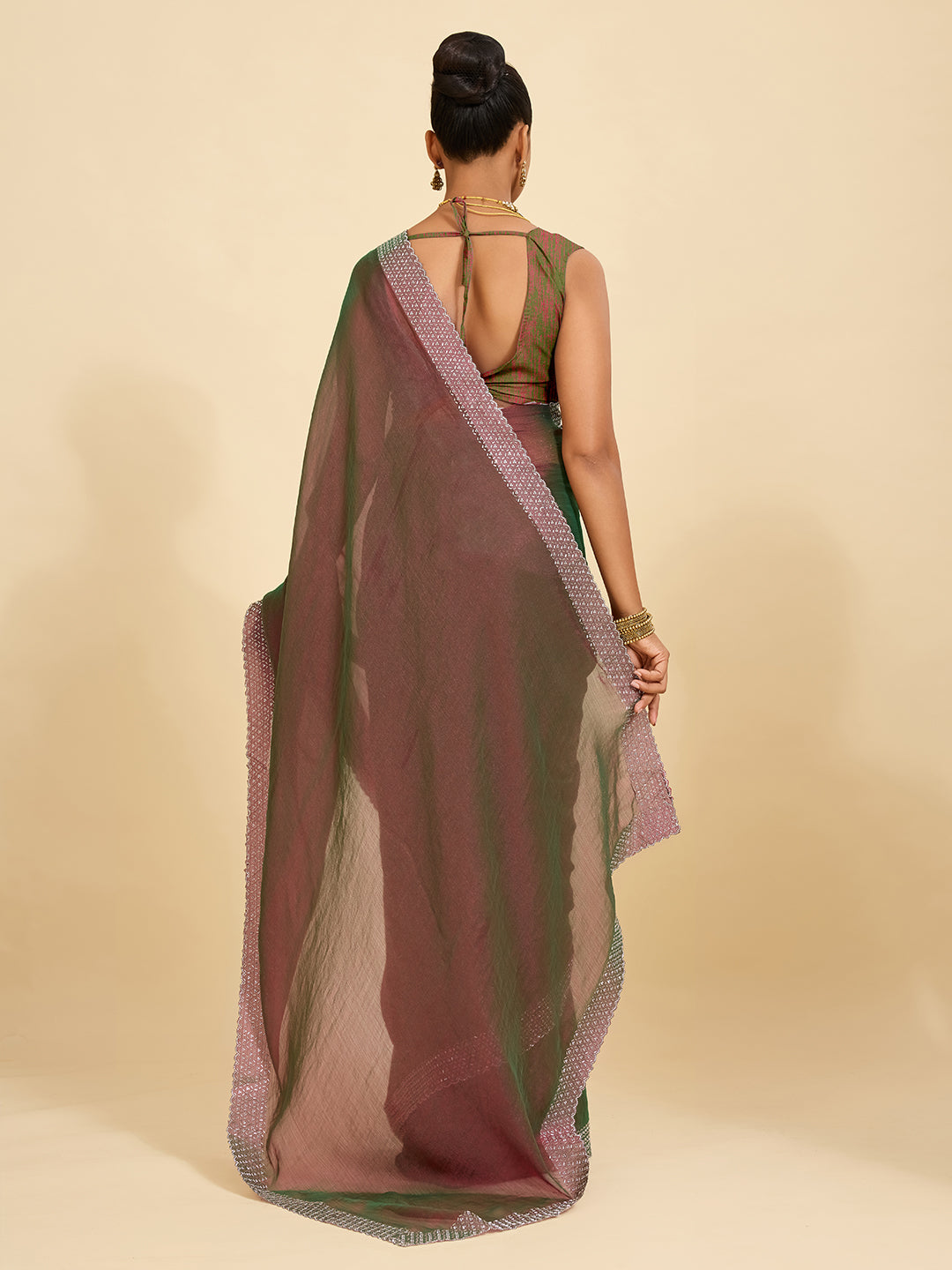 Dual Shade Magic – A Saree that Glows in Wine & Green