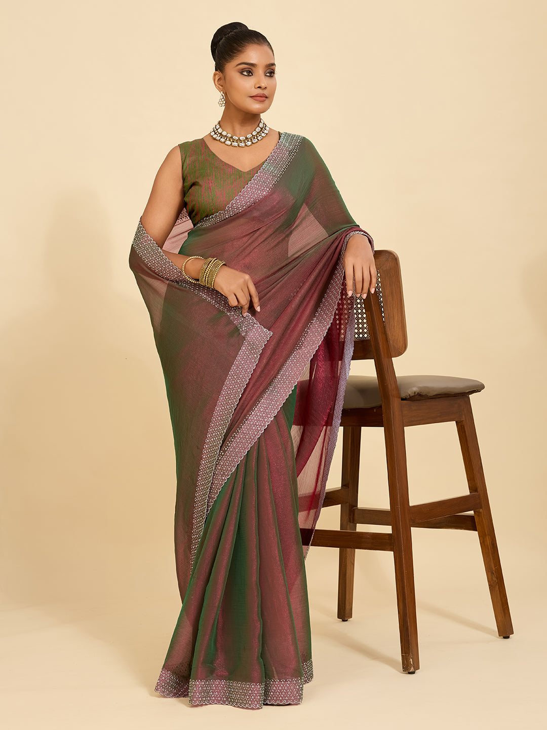 Dual Shade Magic – A Saree that Glows in Wine & Green