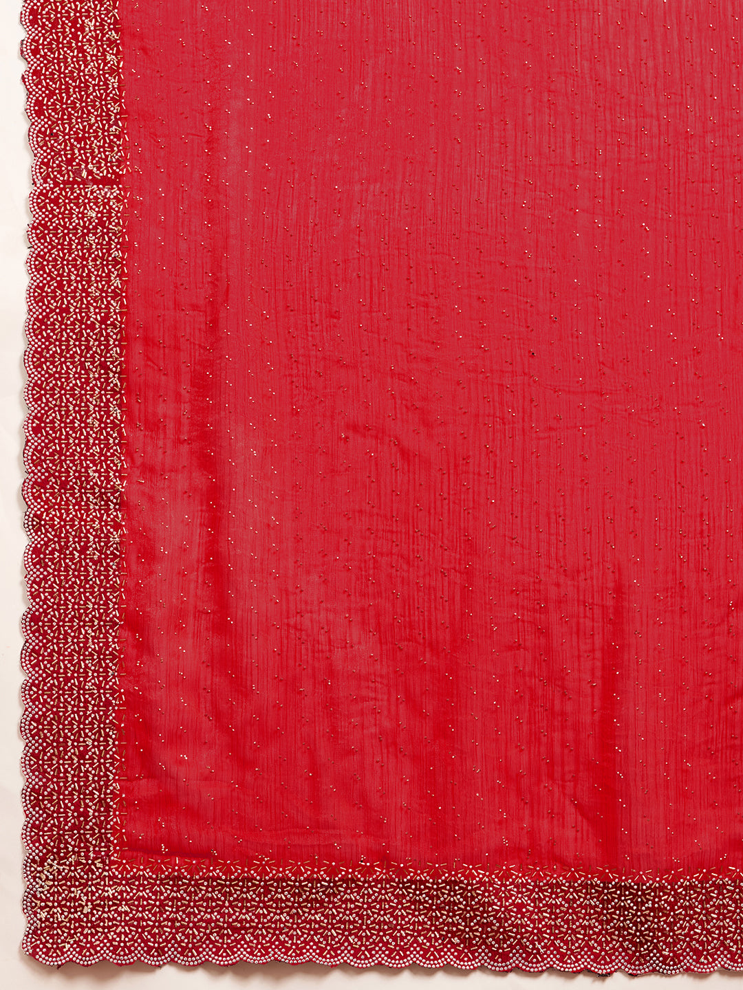 Redefined Grace – Crimson Red Saree Adorned with Pearl Work