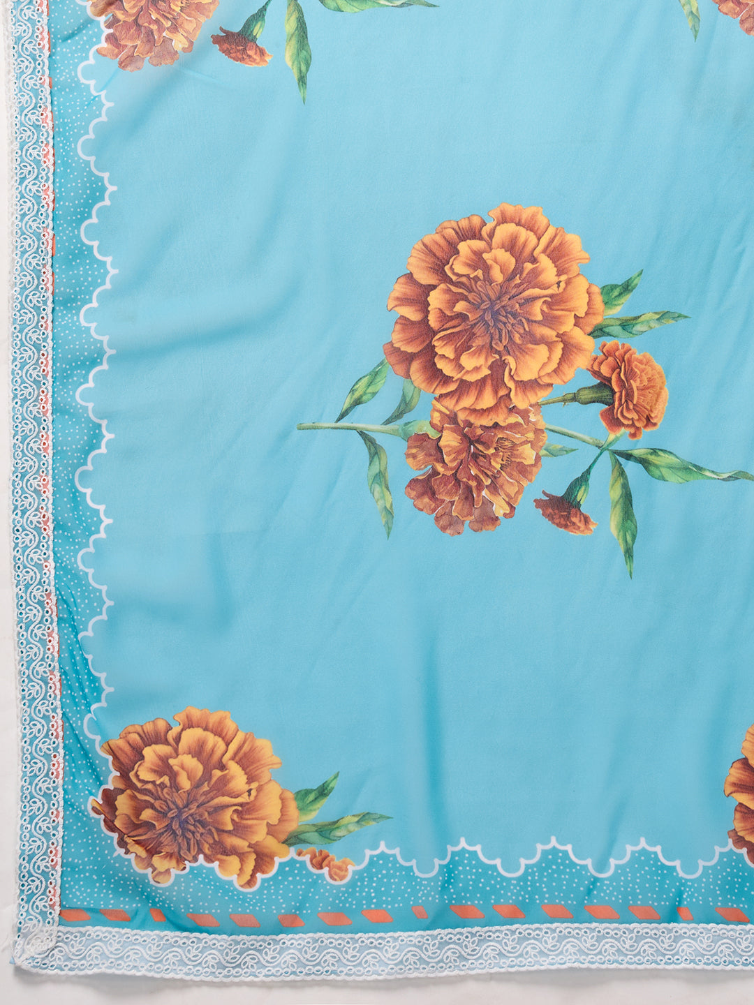 Elegant Floral Printed Georgette Saree with Lace Border