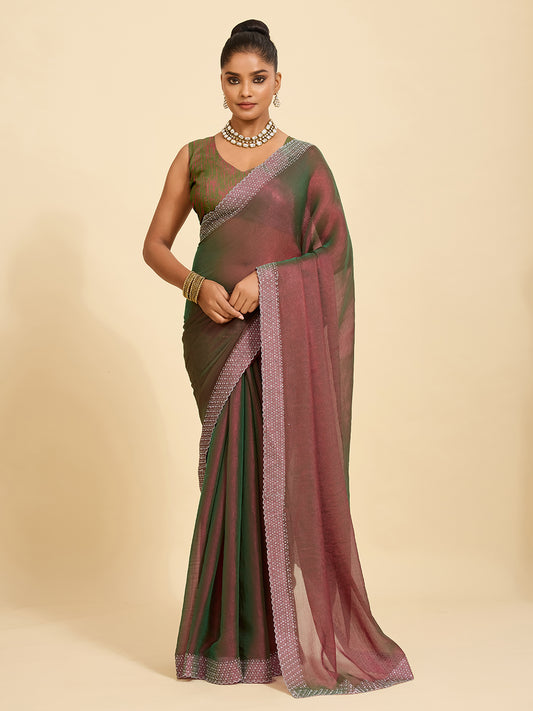 Dual Shade Magic – A Saree that Glows in Wine & Green