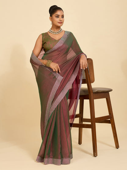 Dual Shade Magic – A Saree that Glows in Wine & Green
