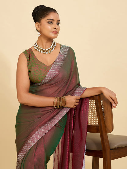 Dual Shade Magic – A Saree that Glows in Wine & Green