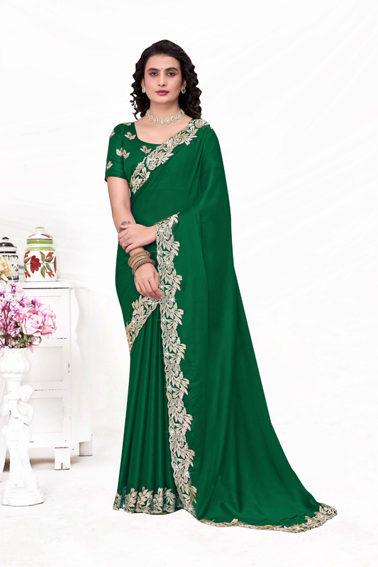 Embroidered Party Saree with Contrast Blouse