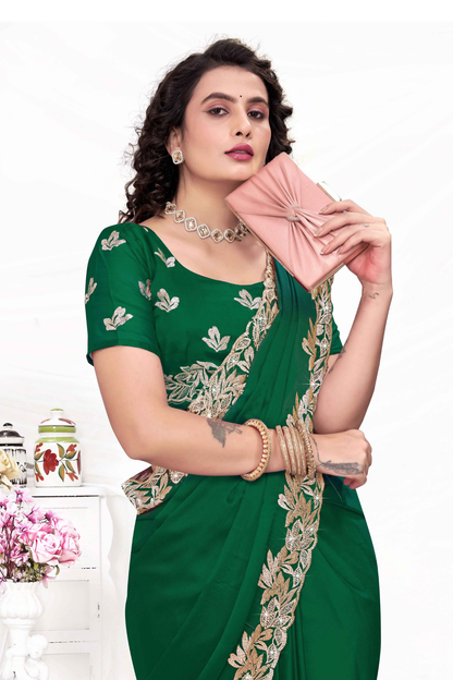 Embroidered Party Saree with Contrast Blouse