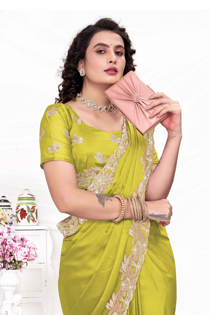 Embroidered Party Saree with Contrast Blouse