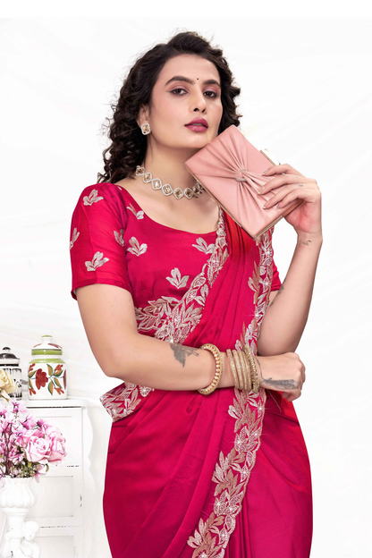 Embroidered Party Saree with Contrast Blouse