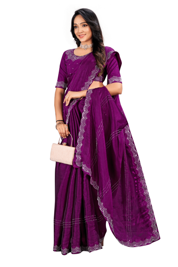 Embellished Beads And Stone Saree - Image 4
