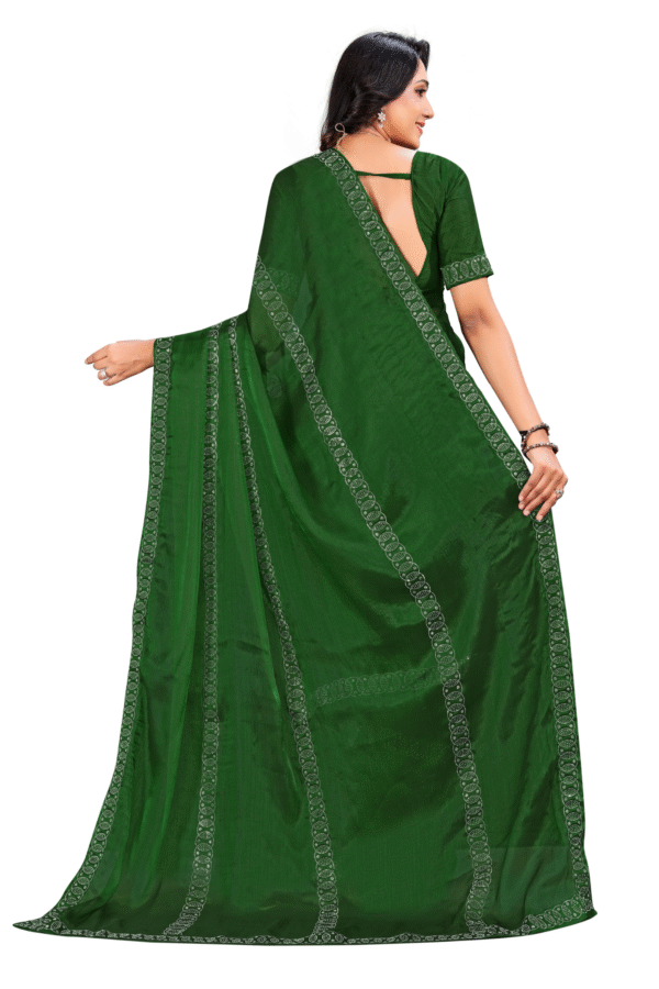 Green And Swaroski Work Ready To Wear Saree With Stonwork Desgin Border - Image 5