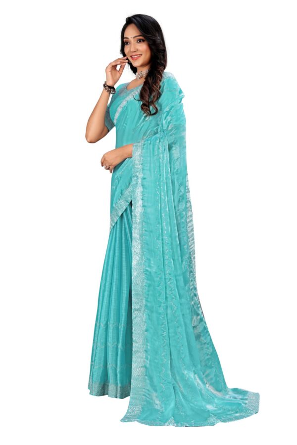 Blue And Gold Toned Floral Pure Swaroski Saree - Image 3