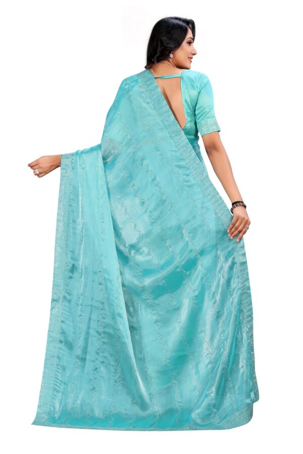 Blue And Gold Toned Floral Pure Swaroski Saree - Image 2
