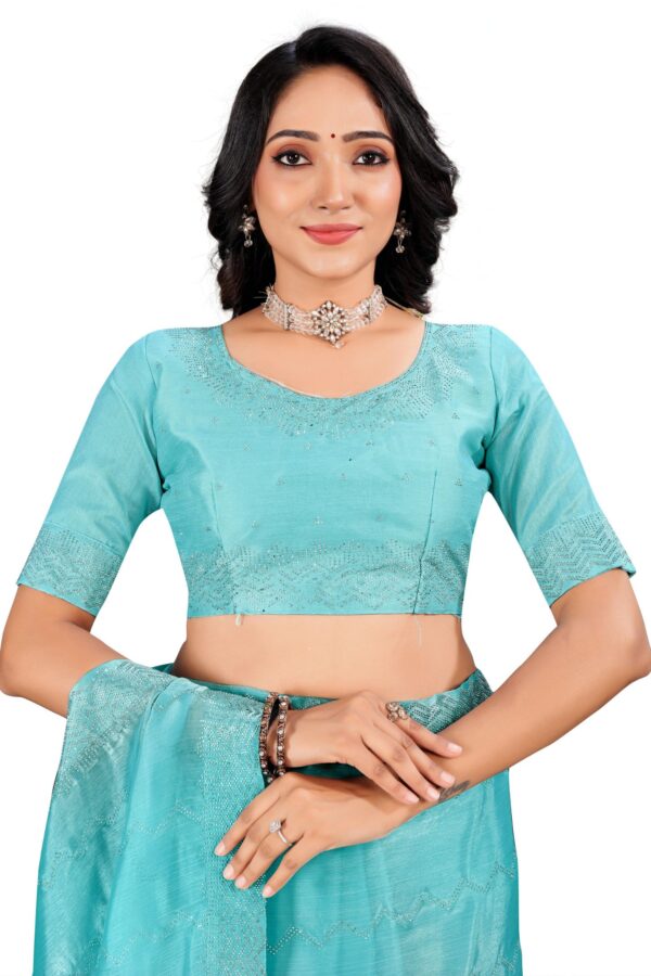 Blue And Gold Toned Floral Pure Swaroski Saree - Image 6