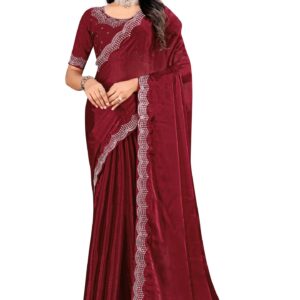 Elegant Marun Saree with Intricate Swaroski work Mode.Heaven Exclusive