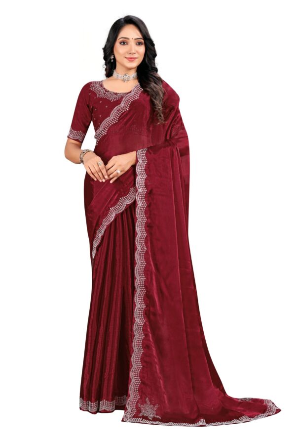 Elegant Marun Saree with Intricate Swaroski work Mode.Heaven Exclusive
