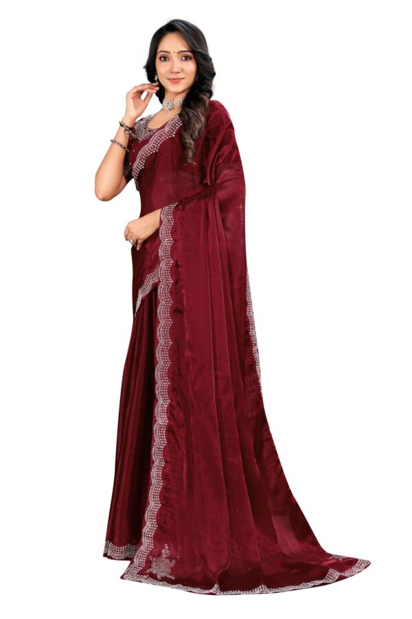 Elegant Marun Saree with Intricate Swaroski work Mode.Heaven Exclusive - Image 2