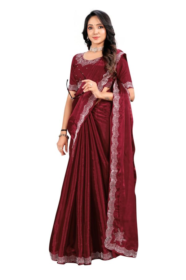 Elegant Marun Saree with Intricate Swaroski work Mode.Heaven Exclusive - Image 4