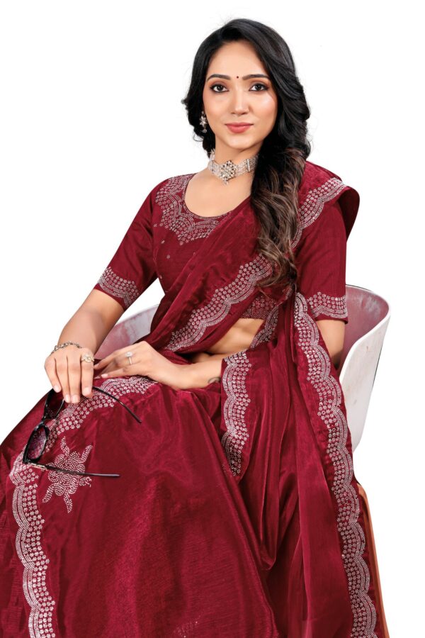 Elegant Marun Saree with Intricate Swaroski work Mode.Heaven Exclusive - Image 5