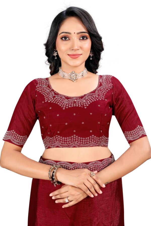 Elegant Marun Saree with Intricate Swaroski work Mode.Heaven Exclusive - Image 6